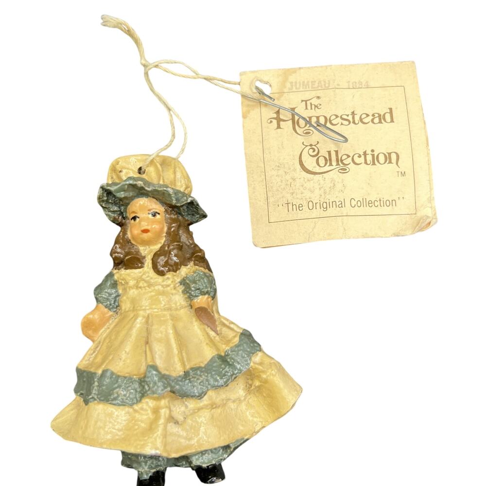 🎀Vintage The Homestead Collection Jumeau 1884 Victorian Girl Ornament Decor Tag
